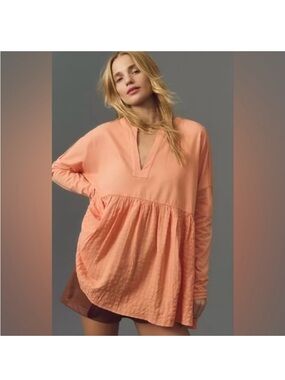 Anthropologie Pilcro Long-Sleeve Babydoll Blouse Gingham Top - M